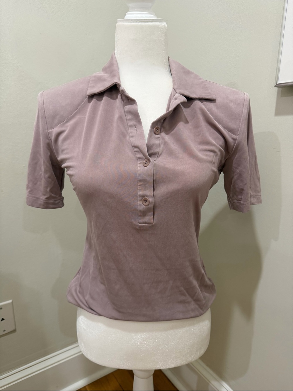 TiBi Women's Dusty Mauve Polo Shirt with Button Placket/ structured shoulder pad